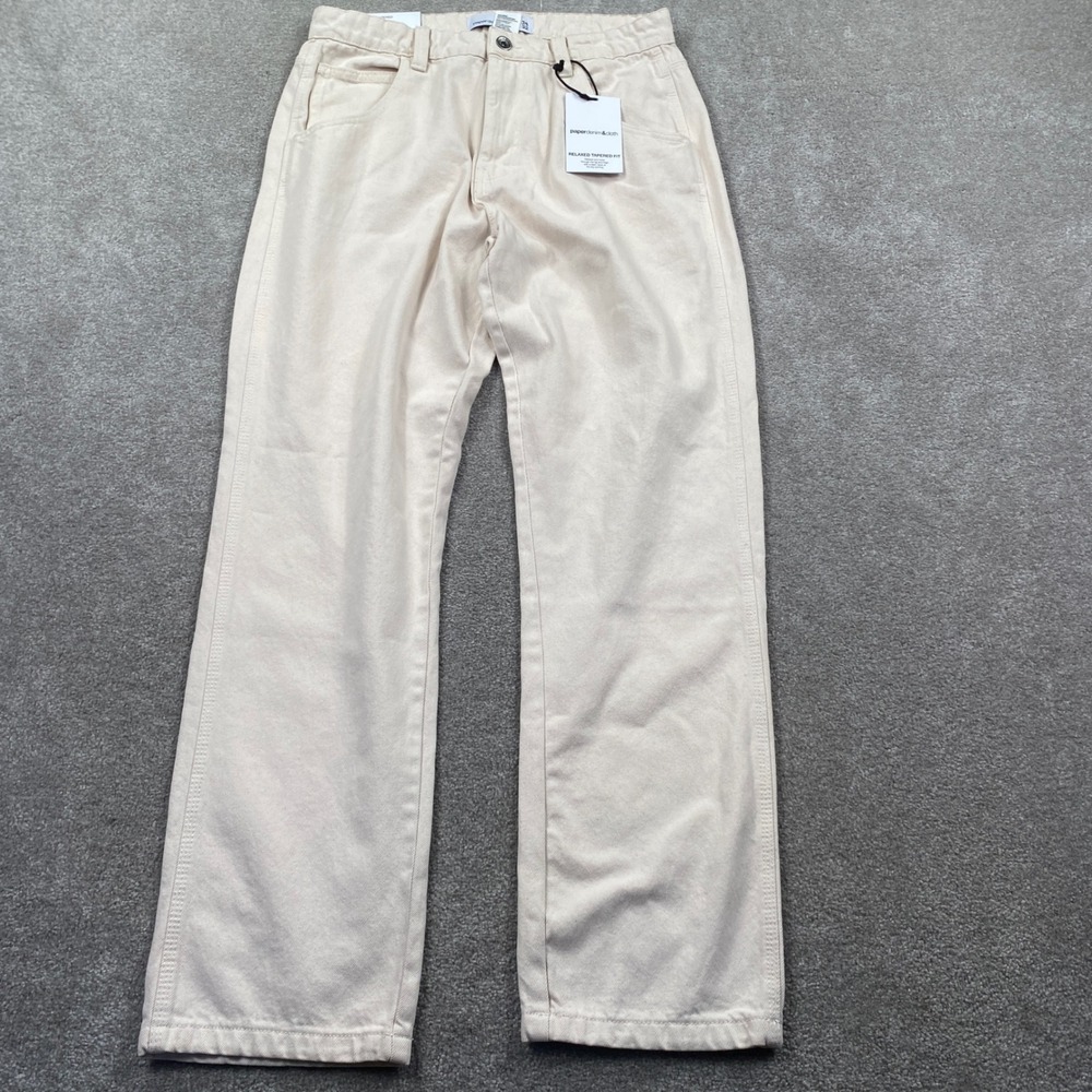 Paperdenim&cloth Relaxed Tapered Pants Mens 34x32 Cream Ecru Twill Denim